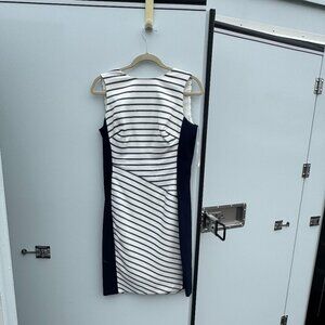 Lauren Ralph Lauren White & Navy Striped Sheath Dress - Size 6 (US)